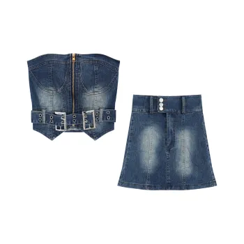 Garbege Skirt Set Women's Denim Blue Set