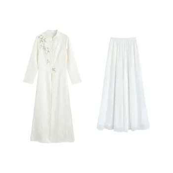 Garbege Cheongsams Women's White Pants And White Robe Clothing Set
