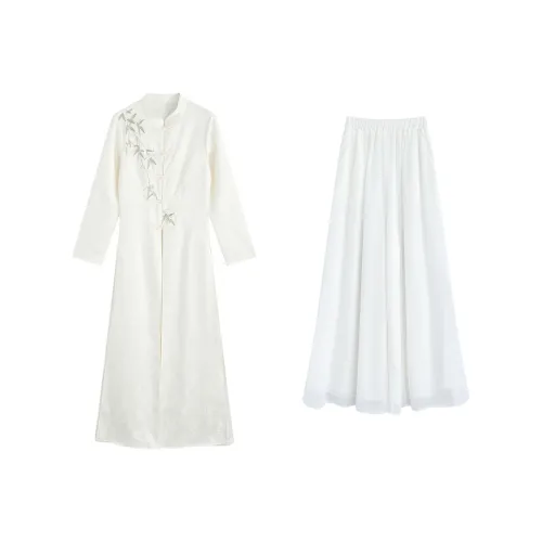 Garbege Cheongsams Women's White Nike And White Robe Clothing Sets