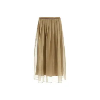 Brunello Cucinelli Pleated Tulle Midi Skirt