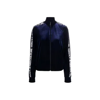 VERSACE Logo-tape Zipped Sweatshirt Blue