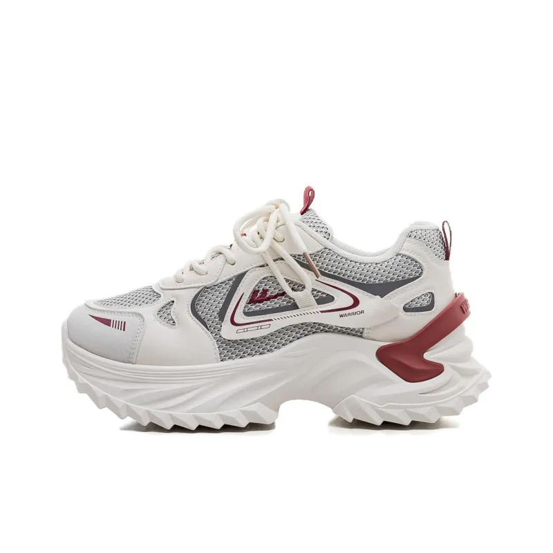 Warrior Lightweight Height Increasing Low Top Chunky Sneakers Women's Beige Black Burgundy-0