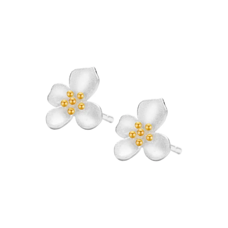 Zhenhui Silver S999 Fine Silver Stud Earrings Women's-5