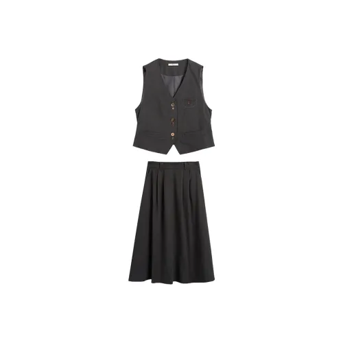ZIHAN Two Piece Skirt Sets Women's Gray