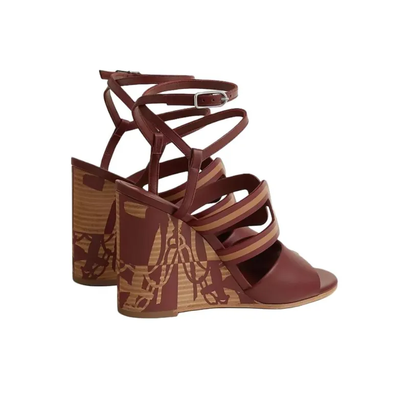 HERMES Klara One Strap Sandals 10cm Women's Dark Red-3