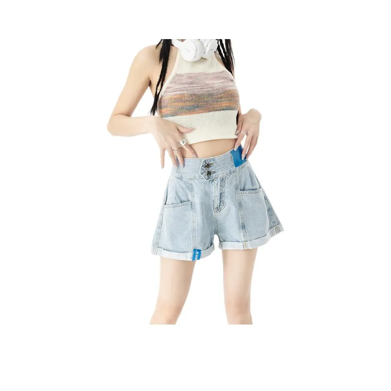 Kazakhstan Denim Shorts Women's Light Blue-0