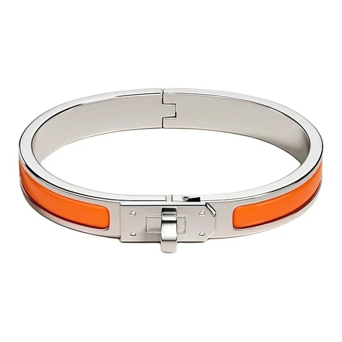 HERMES Enamel, Palladium Plated Bracelets Women's Orange-0