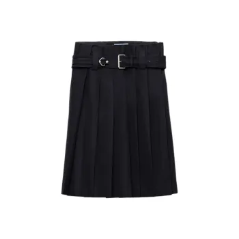 PRADA Belted Pleated Midi Skirt