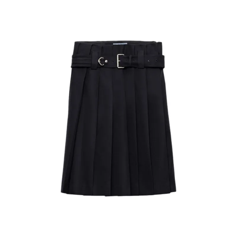 PRADA Belted Pleated Midi Skirt-0
