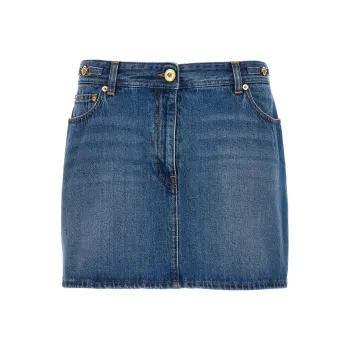 VERSACE Logo Patch Denim Skirt