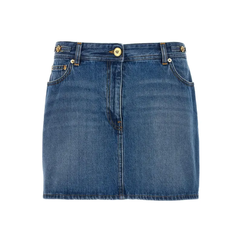 VERSACE Logo Patch Denim Skirt-0