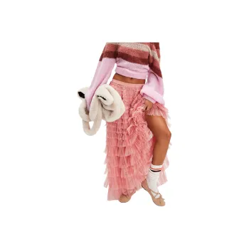FREE PEOPLE Return Of The Ruffle Maxi Slip Skirt Casual Long Skirts Women's Solid Rose Bush/Solid Color Rose Bush