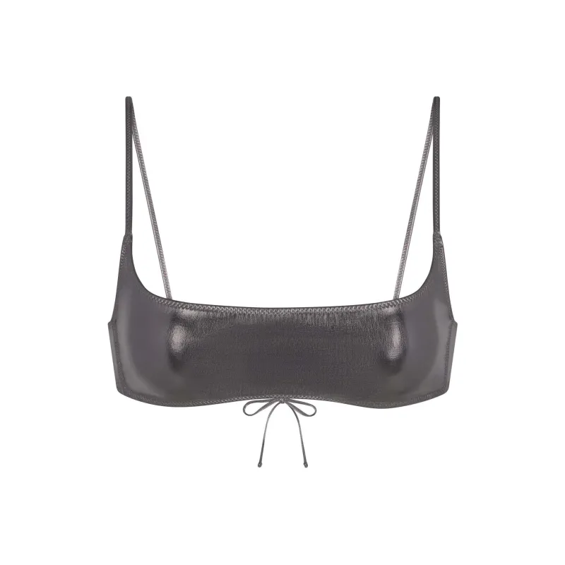 SKIMS METALLIC SWIM MICRO SCOOP BIKINI TOP Bikini Women's CARBON/Carbon Fiber-0