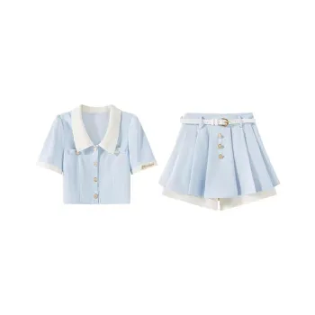PLANE DRIFT Two Piece Skirt Sets Women's Blue Two Piece Set