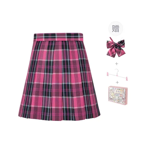 RIMUXINGHE Casual Short Skirts Women's [Little Rose]Plaid Skirt+Bow Tie