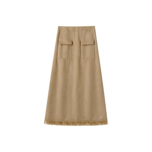 SHUXI Casual Long Skirts Women's Macadamia Nuts