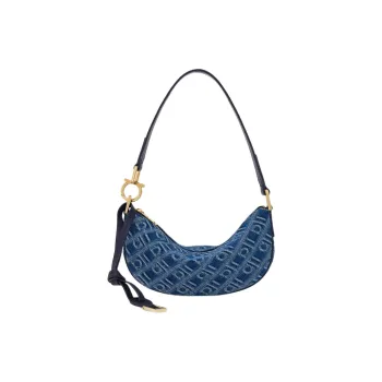 FERRAGAMO Fabric Hobo Bag Shoulder Bag Mini Women's Denim Blue