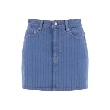GANNI Stripe Overdyed Denim Mini Skirt