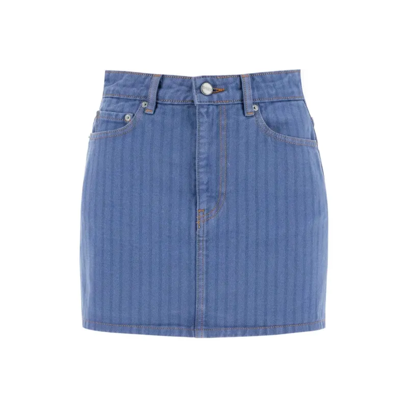 GANNI Stripe Overdyed Denim Mini Skirt-0