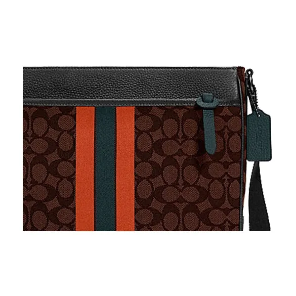 COACH Thompson Canvas Leather Laptop Bag Briefcase Crossbody Bag Large Size Men's Dark Brown Orange Multicolor-4