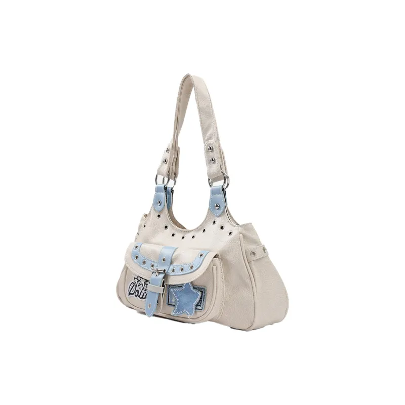 ELF SACK PU Shoulder Bag Women's White Blue Patchwork-1