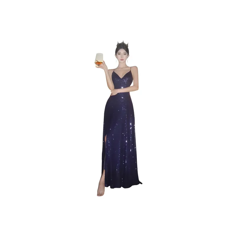 XIANSINIAO Slip Dresses Women's Blue-0