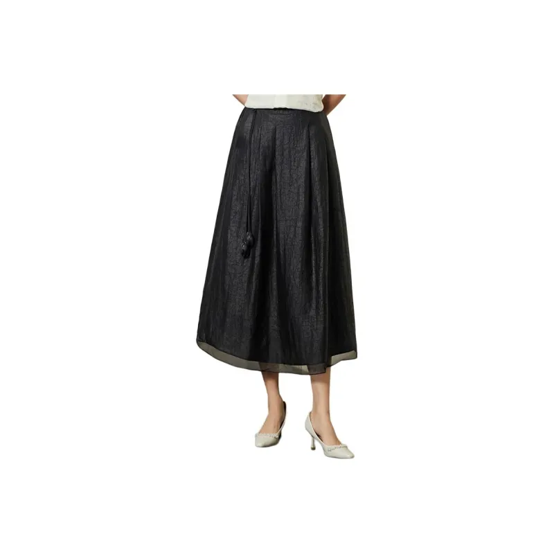 Yi Mengyuan Silk Casual Long Skirt Women's Black-0
