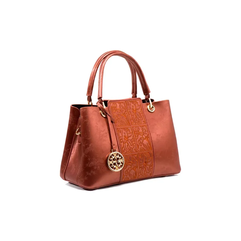 CLEVER& KETCH PU Handbag Women's Champagne/Chinese Style Red-3