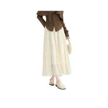FAWENXIANGZI Casual Long Skirt Women's Apricot