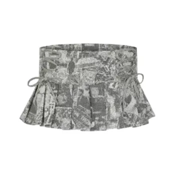 URBAN REVIVO Casual Short Skirts Women's Black Gray Print