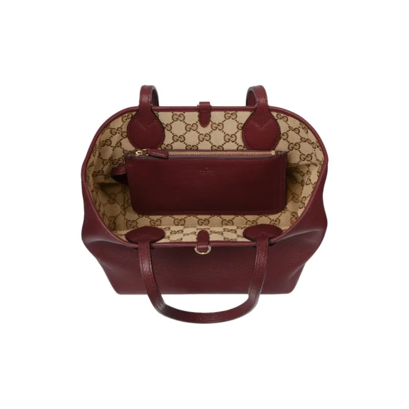 GUCCI Grain Leather With GG Canvas Tote Bag, Shopping Bag, One Shoulder Bag, Shoulder Bag Small Size Women's Umber Red-6
