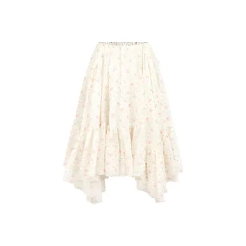 Selkie Collection SS25 Casual Long Skirts Women's White Base With Small Rose Floral Print