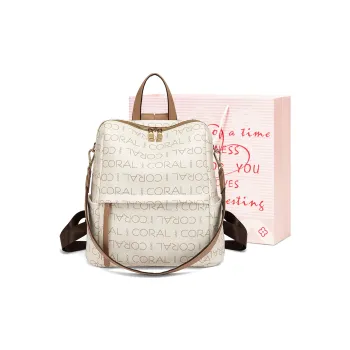 CORALDAISY Synthetic Leather Backpacks Backpack Regular Unisex Ecru/Burgundy/Coffee
