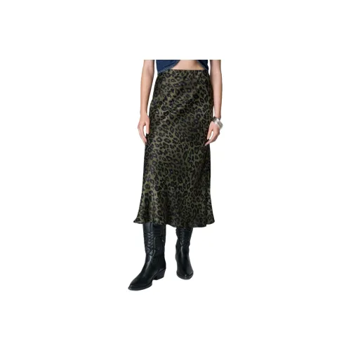 NASTY GAL Leopard Satin Maxi Skirt Casual Long Skirts Women's Green