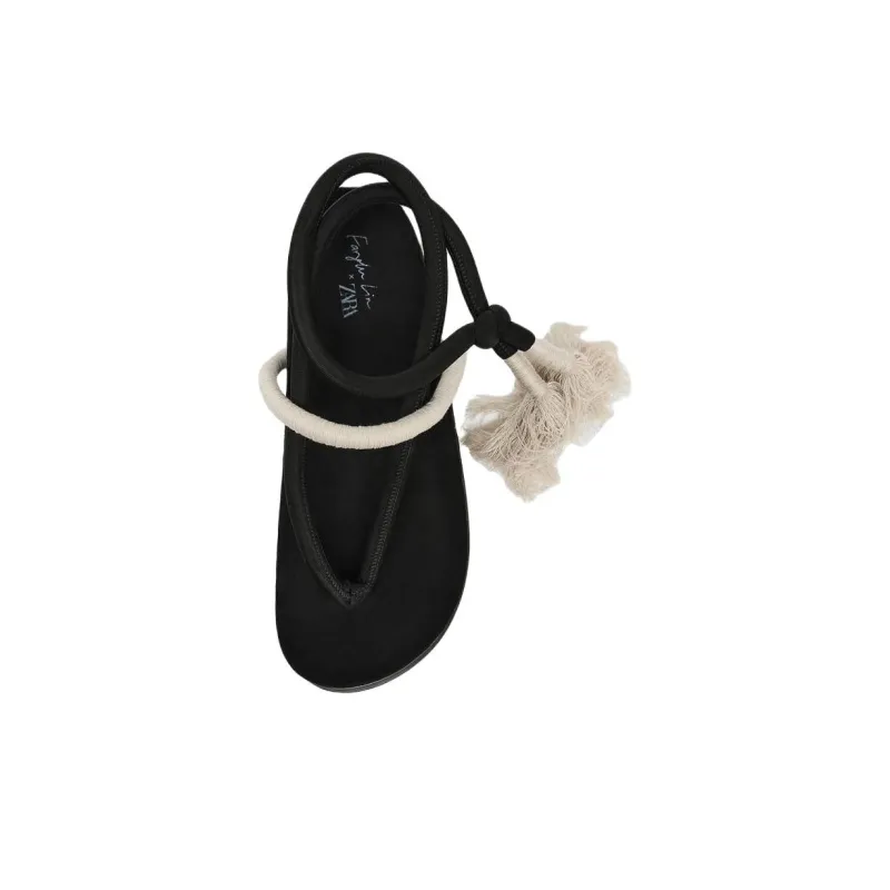 LINFANGLU x ZARA One Strap Sandals Men's Black-3