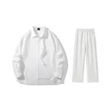 Clothing Set (White Shirt+White Heather Gray Casual Pants)