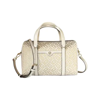 MICHAEL KORS'Travel Leather With Brocade Handbag Medium Size Women's Light Gold