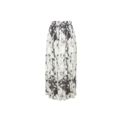 3COLOUR Casual Long Skirt Women's Light Gray Green Floral