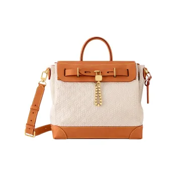LOUIS VUITTON Steamer Cow Leather Handbag Women's Brown & White
