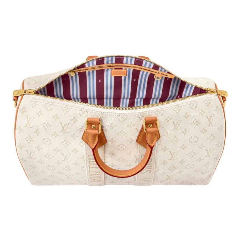 LOUIS VUITTON KeepallBandoulière 45L Coated Canvas Travel Bag Men's Beige & Brown-3
