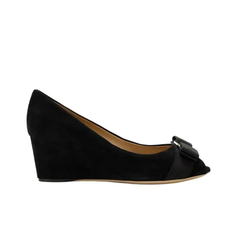 FERRAGAMO Wedge Heel High Heels Women's Black-1