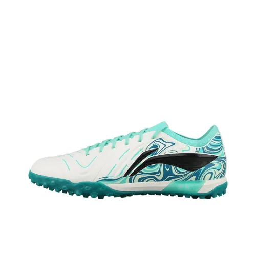 LiNing TF Rubber Broken Studs Artificial Ground Anti Slip Wear Resistant Soccer Shoes Unisex White Green