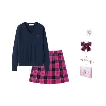 Tokyo Season Uniform Women's Gift Box Set, Dark Blue Sweater+Berry Sauce, Includes Boxer+Skirt Clip