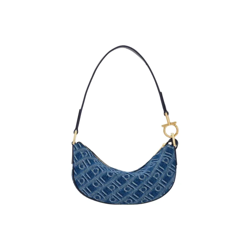 FERRAGAMO Fabric Hobo Bag Shoulder Bag Mini Women's Denim Blue-3