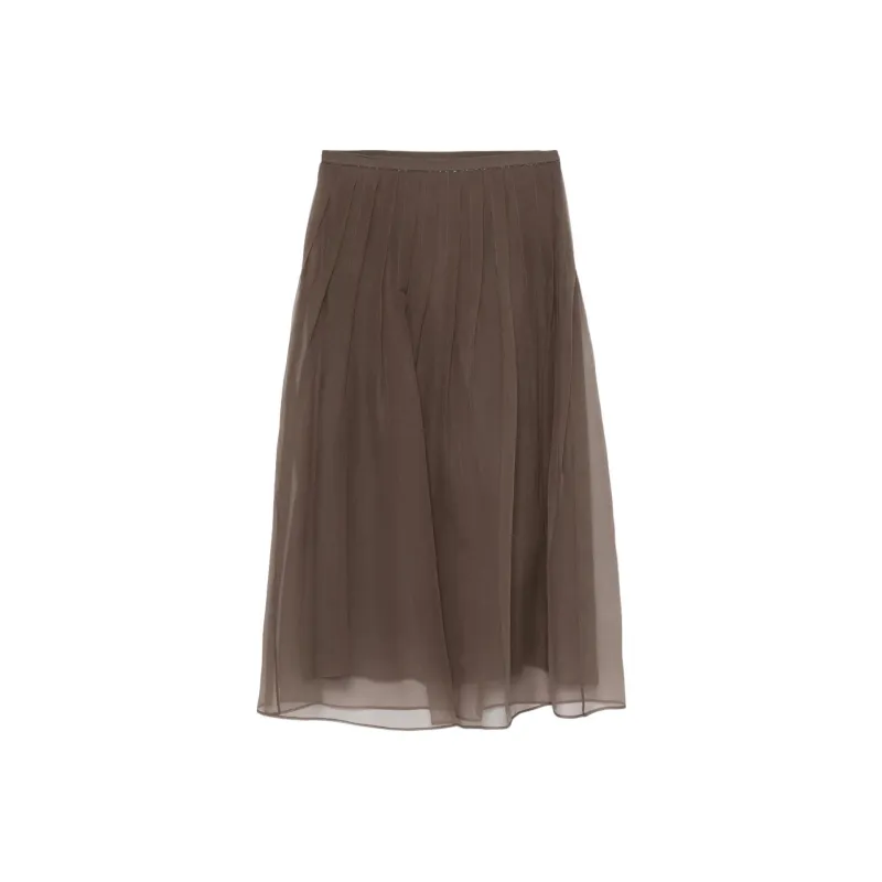 Brunello Cucinelli Pleated Tulle Midi Skirt-0