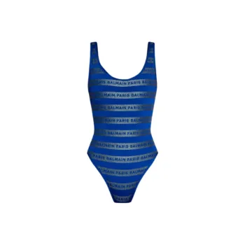 BALMAIN Glittery Logo-stripes Swimsuit