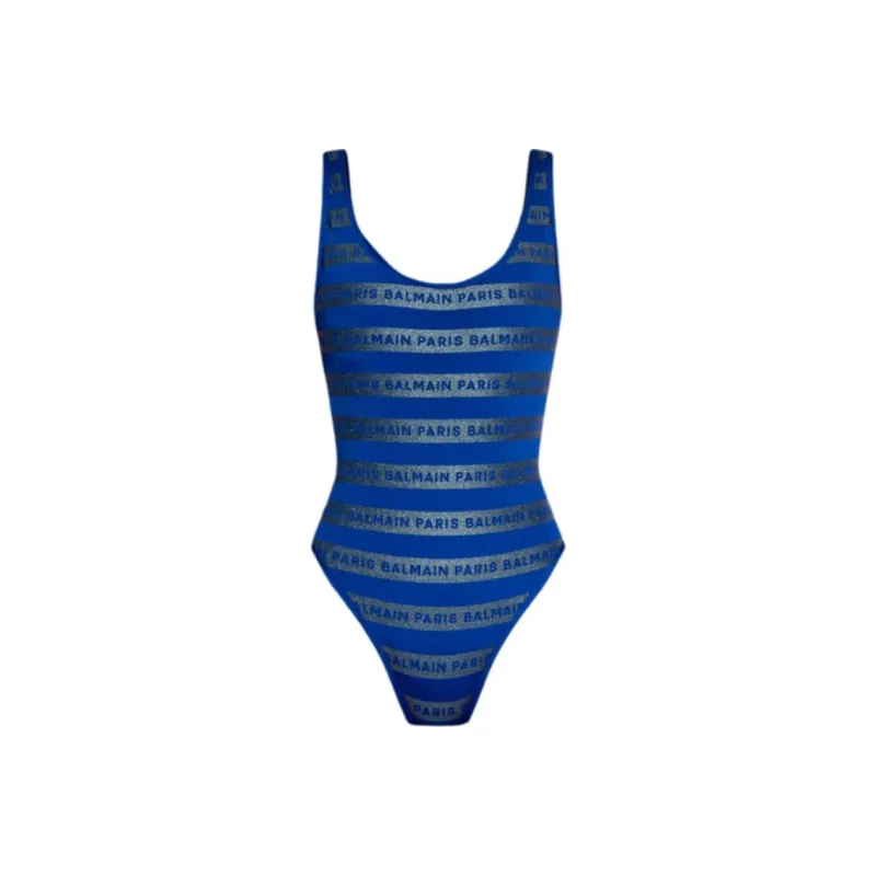 BALMAIN Glittery Logo-stripes Swimsuit-0