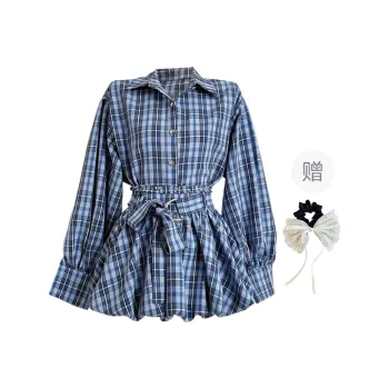 PAVEA Two Piece Skirt Sets Women's Blue Set+Hair Tie Comes With