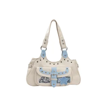 ELF SACK PU Shoulder Bag Women's White Blue Patchwork