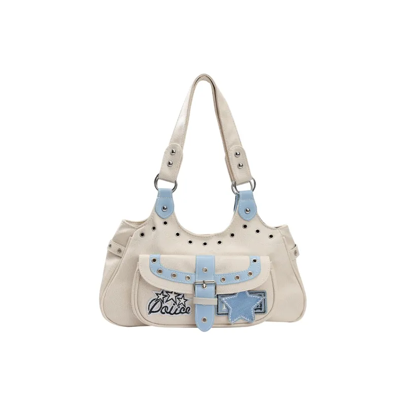 ELF SACK PU Shoulder Bag Women's White Blue Patchwork-0